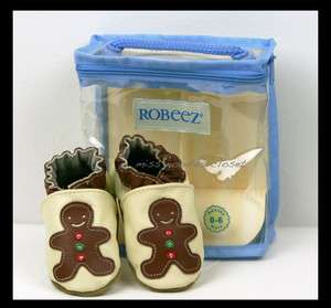 NEW Girl Boy ROBEEZ Gingerbread Man Leather Soft Sole Crib Shoes 0 6 