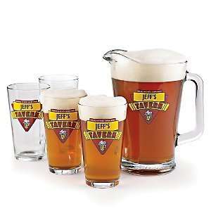  Personalized Red Tavern Beer Set (1 Pitcher & 4 Glasses 