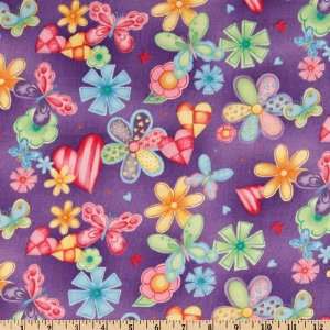  43 Wide Good Vibrations Flower Power Purple Fabric By 