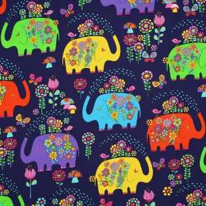   Elephant Showers Navy Blue Fabric Yardage Arts, Crafts & Sewing