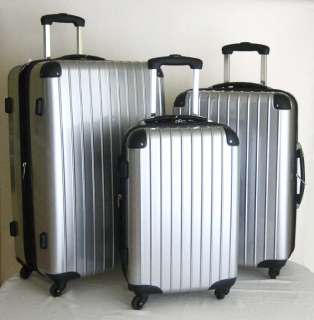 3Piece Luggage Set Hard Rolling 4 Wheels Spinner Silver  