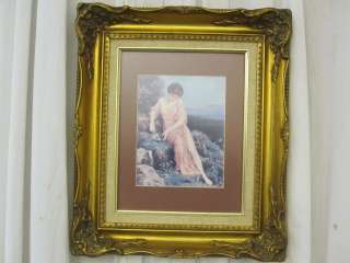 Antique Gesso and Wood Gold Gilt Frame w Matted Print Victorian Style 