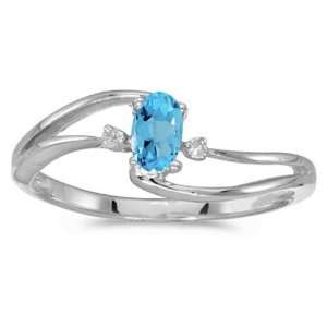   White gold December Birthstone Oval Blue Topaz And Diamond Wave Ring