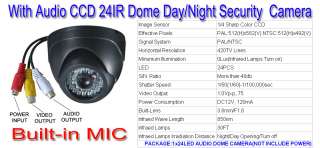 IR AUDIO CCD CCTV Dome Security Camera wide angle lens  