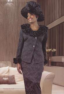   Skirt Jacket Suit Milano 4623 Fox Fur Trim Black or Purple  