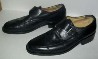 ASTON GREY Platinum Black Dress shoes, Monk Strap, sz 9, Leather Slip 