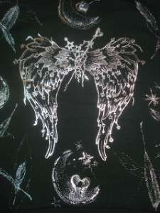   HOODIE sweatshirt CRESENT MOON WINGS silver foil NEW S  