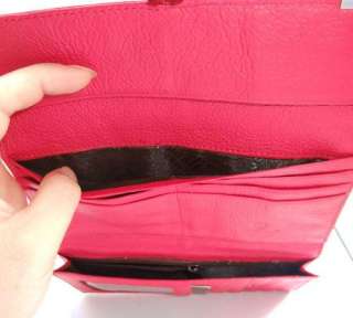 Ladys Red Genuine Leather Clutch Wallet Purse ID Card  