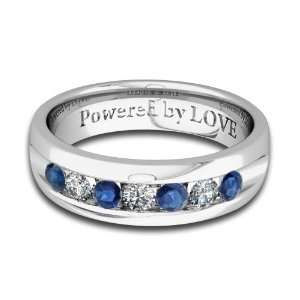 Engraved Mens 7 Stone Sapphire Diamond Wedding Band Comfort Fit in 14k 
