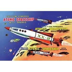  Vintage Art Friction Powered Atomic Spaceship with Sparks 