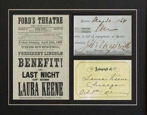 John Wilkes Booth & Laura Keene Autographs Repro Signatures Abraham 