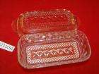   piece pressed glass butter dish diamonds pattern size 7 5x3 condition