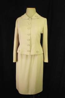 Vtg 50s 60s Lampl Skirt Suit Beige Peter Pan Collar Great Style B40 