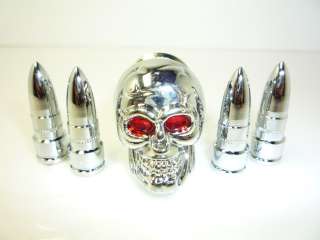 HQ SKULL CAR CIGARETTE LIGHTER + BULLET VALVE STEM CAPS  