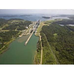  Panama, Panama Canal, Container Ships in Gatun Locks 