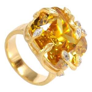  Gold Yellow CZ Ring in Gold Plating Sandblasted Jewelry