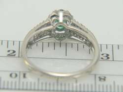 14K White Gold Oval Cut Emerald & Diamond Estate Ring  
