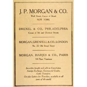  1920 Vintage Ad J. P. Morgan Drexel Grenfell Harjes 