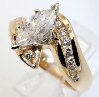 LOVELY 1.85CT MARQUISE & ROUND DIAMOND ENGAGEMENT RING 14K YELLOW GOLD 