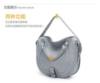 Grey Faux Leather Shoulder Handbag Elegant Bag Dual use Tote OL Lady 