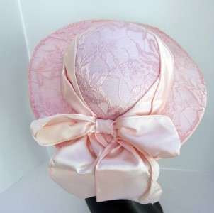 Vintage Ladies Hat Whittal Shon Designer Pink Lace Wide Brim EASTER 