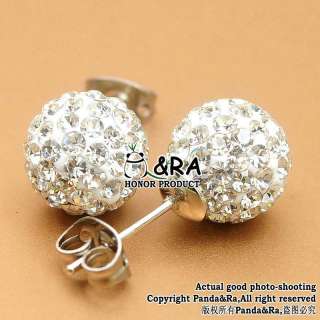 White Style Disco Ball Swarovski Crystal Bead Earring Studs Dangler 