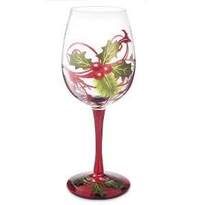   Berries Hand Painted Holiday Wine Glass   16 oz