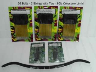   50 LB Crossbow 36 Bolts Arrows 2 Strings and Fiberglass Limb PROD 80lb