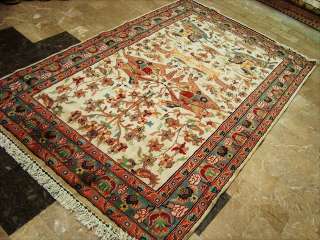 HORSES HUNTING HAND KNOTTED RUG CARPET SILK WOOL 8x5  