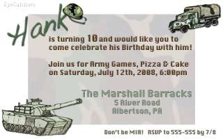 invite for your Childs Army themed Party or for your Army Retirement 