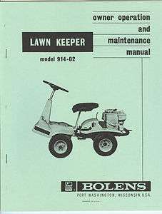 Bolens Lawn Keeper Operation Manual Model 914 02 Lawn Tractor  