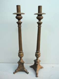 Nice antique pair of church bronze candlesticks # 07662  