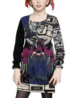 Desigual Girls Black Floral Print Knit Goma Dress Sizes 5 10  