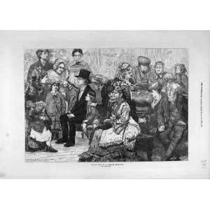  1872 Holiday Time Waxwork Exhibition People Old Print 