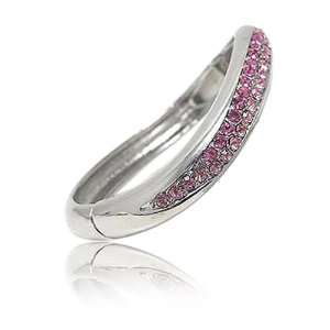 Pink Crystal Studded Waved Metal Hinge Bangle Bracelet Fashion Jewelry