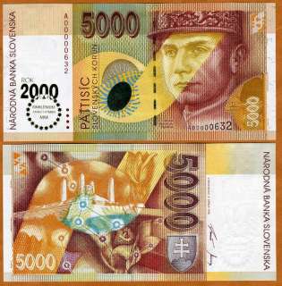 Slovakia, 5000 Korun, 2000 Millennium Issue, Rare, UNC  