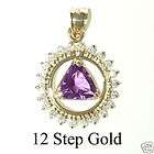 AA Alcoholics Anonymous Jewelry Pendant, 14K Gold, Amethyst Tri w/22 