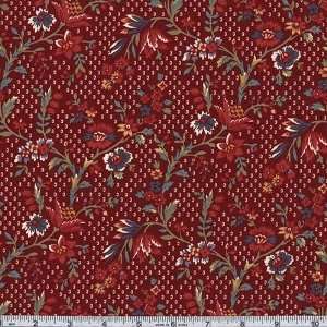  45 Wide Back Home Again Floral Burgundy Red Fabric By 