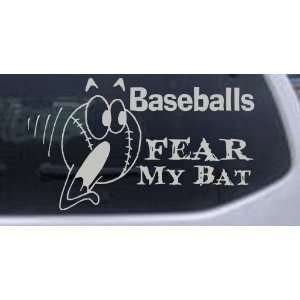 Silver 34in X 19.6in    Baseballs Fear My Bat Sports Car Window Wall 