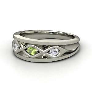 Triple Twist Ring, Sterling Silver Ring with Green Tourmaline & White 