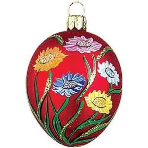 Easter Egg with Flowers Polish Glass Christmas Ornament  