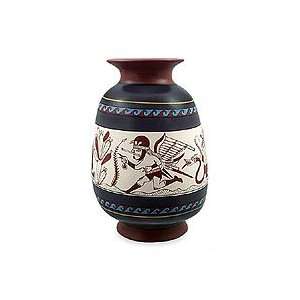  Ceramic vase, Moche Warrior and Dog