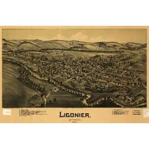  Historic Panoramic Map Ligonier, Pennsylvania 1900 / drawn 