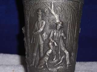 Pewter Cup w 2 Pub Scenes 1 Hunting scene serving wench  