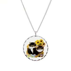   Necklace Circle Charm Kittens with Sunflowers Artsmith Inc Jewelry