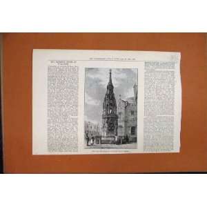  Eleanor Cross Waltham Herts 1885 Building Old Print