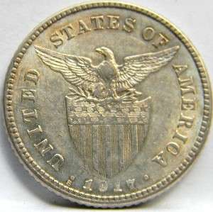 US PHILIPPINES 1917 S silver 20 Centavos; lot Ph 12; lustrous AU 