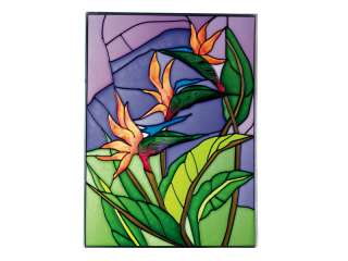   Paradise Tropical Flowers Stained Art Glass Panel 10.25x14 Made in USA