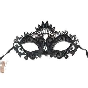  Black Laser Cut Metal Crown Venetian Masquerade Mask 