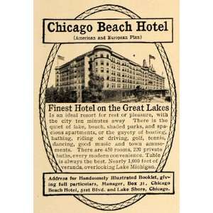  1906 Ad Chicago Beach Hotel Luxury Lodging Chicago Trip 